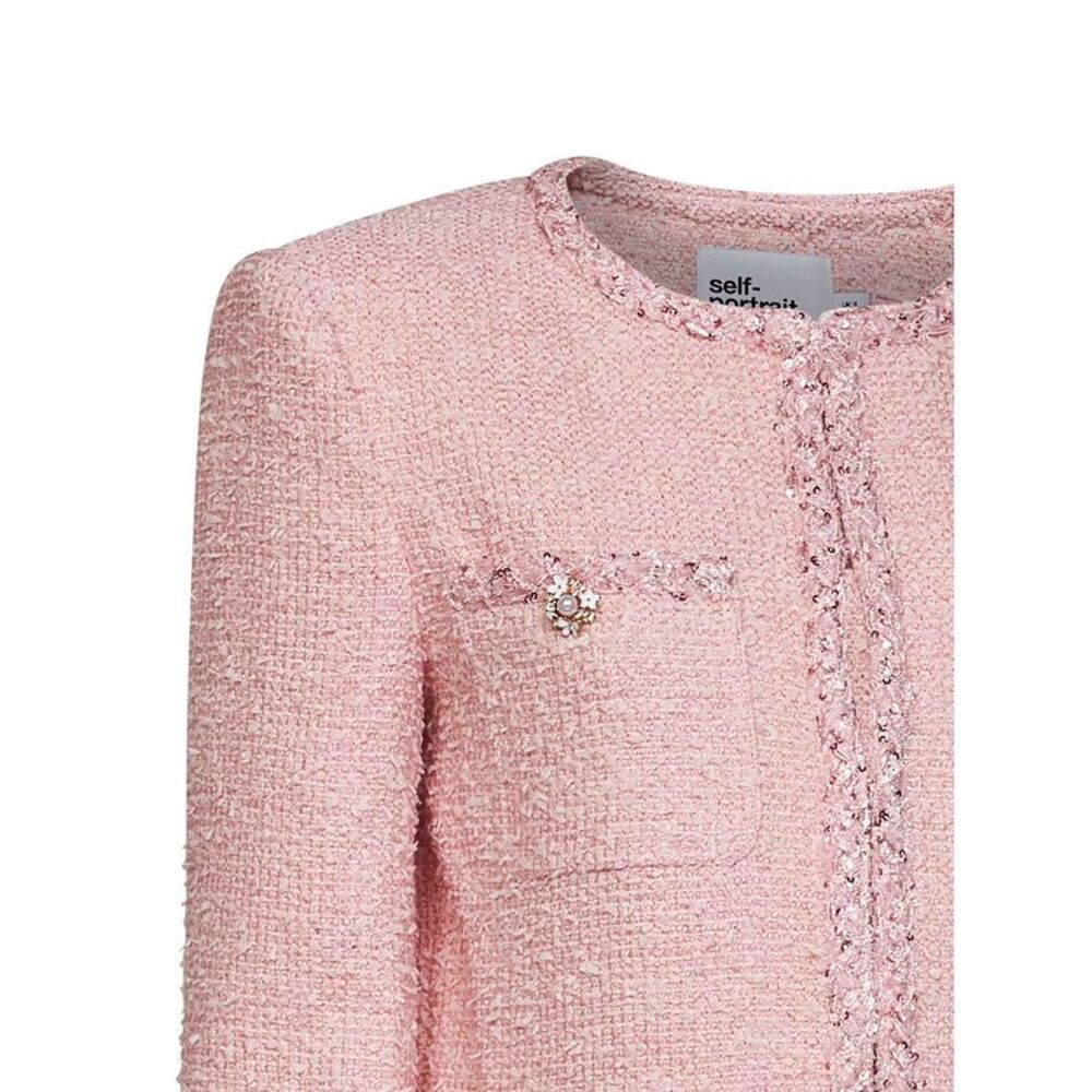 Self Portrait Women Pink Bouclé Jacket With Braided Trimmings - Picture 3 of 3